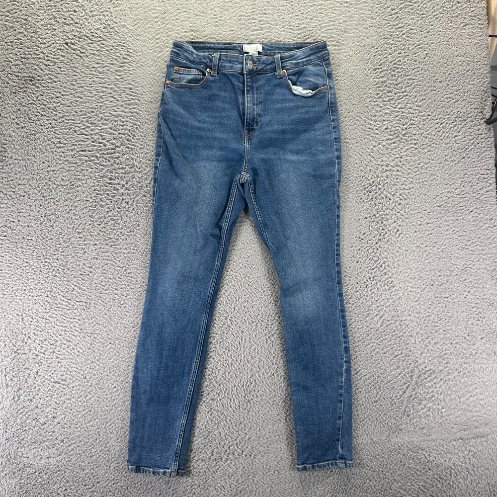 H&M Jeans Womens 12 Blue Cotton Denim Skinny Leg Ankle Streetwear Faded Stretch